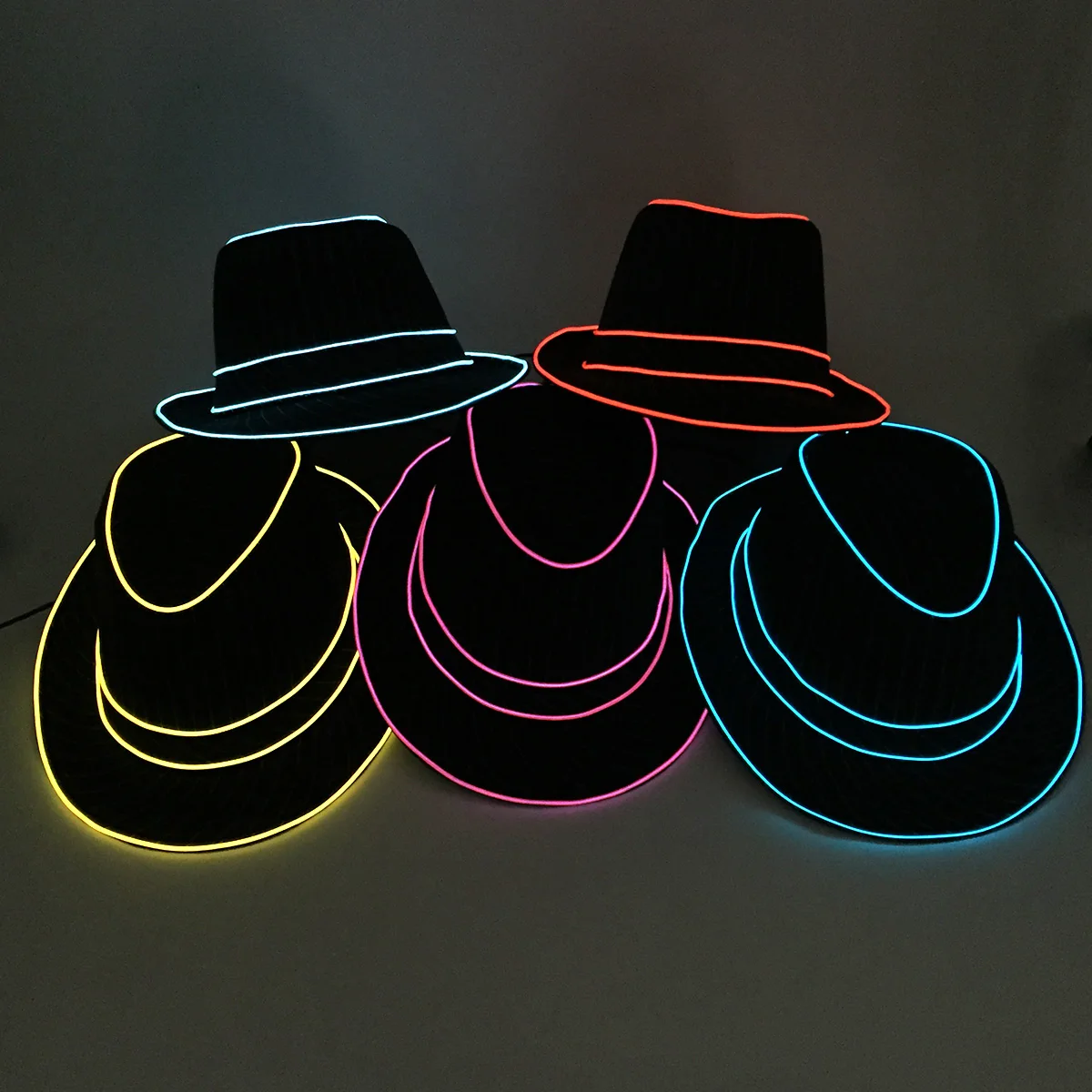 light up Men's hat and tie Led luminous Funny hat glowing Top Hat for Fluorescent club dance show props performances costumes 2