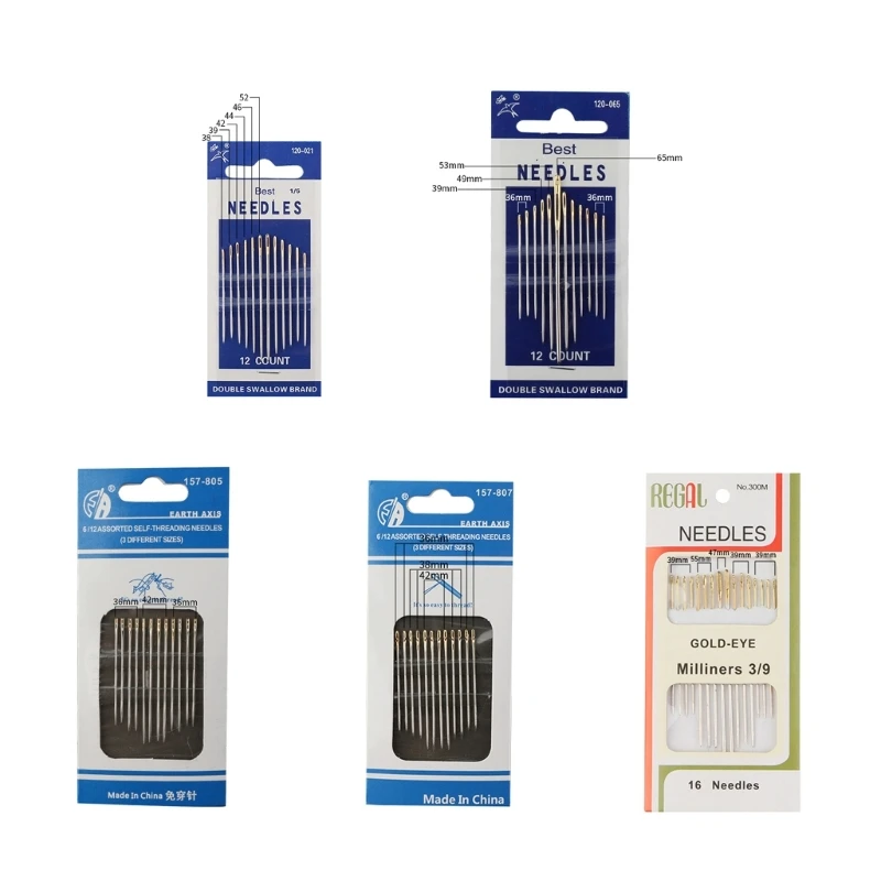

12 Pieces Self Threading Needles Large-Eye Hand Sewing Needles Easy Threading Needles Metal Sewing Needles for Home
