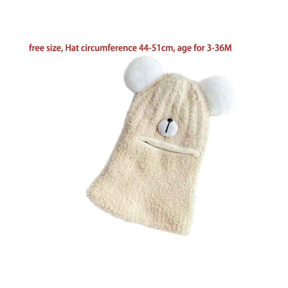 New Warm Scarf Mask Integrated Hat Windproof Cute Bear Neck Warmer Coldproof Knitted Pullover Cap 3-36M