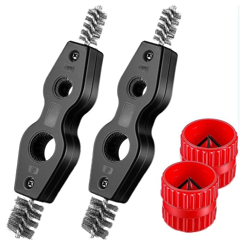Hot Yo-4 Pcs Set Di Pulizia E Alesatore Per Tubi In Rame Spazzola Per Sbavatura Per Tubi 4 In 1 E Strumento Per Smusso Per Tubi Alesatore Interno-Este