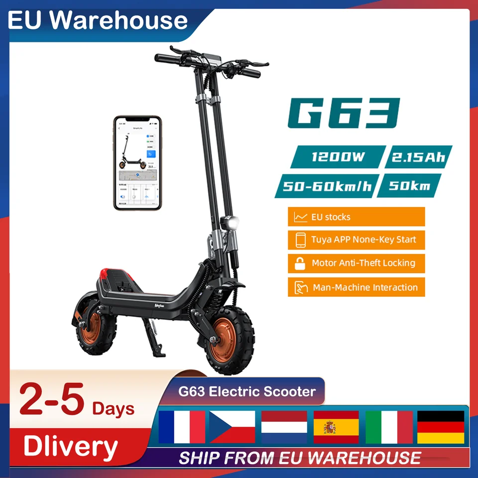 Electric Scooter G63 1200W Dual Motor 48V 15AH Max Speed 50km/h Tuya APP  None-Key Start/Motor Anti-theft Locking /Man-machine In - AliExpress