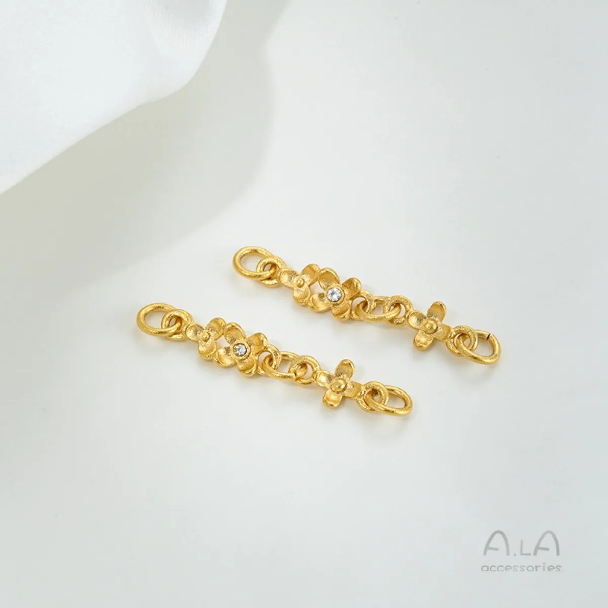 황동 금도금 25X5mm 미니 오스만투스 꽃 팔찌 연결 고리 1개 DIY 비즈 팔찌 쥬얼리 부자재