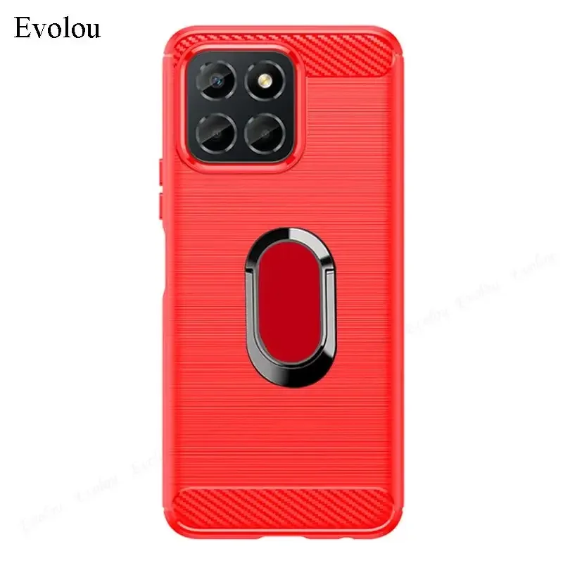 Carbon Fiber Silicone Shockproof Case with Magnetic Ring Stand Holder