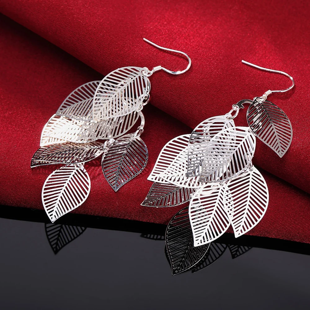 Pendientes de plata de ley 925 para mujer, aretes largos con borla de hojas huecas en capas, joyería de moda para fiesta, regalos de boda