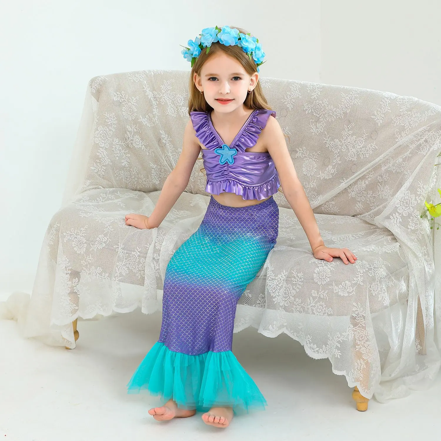 Purim Party Costumes for Baby Girls Princess Ariel Dress The Little Mermaid Cosplay Birthday Halloween Christmas Xms Gown 2