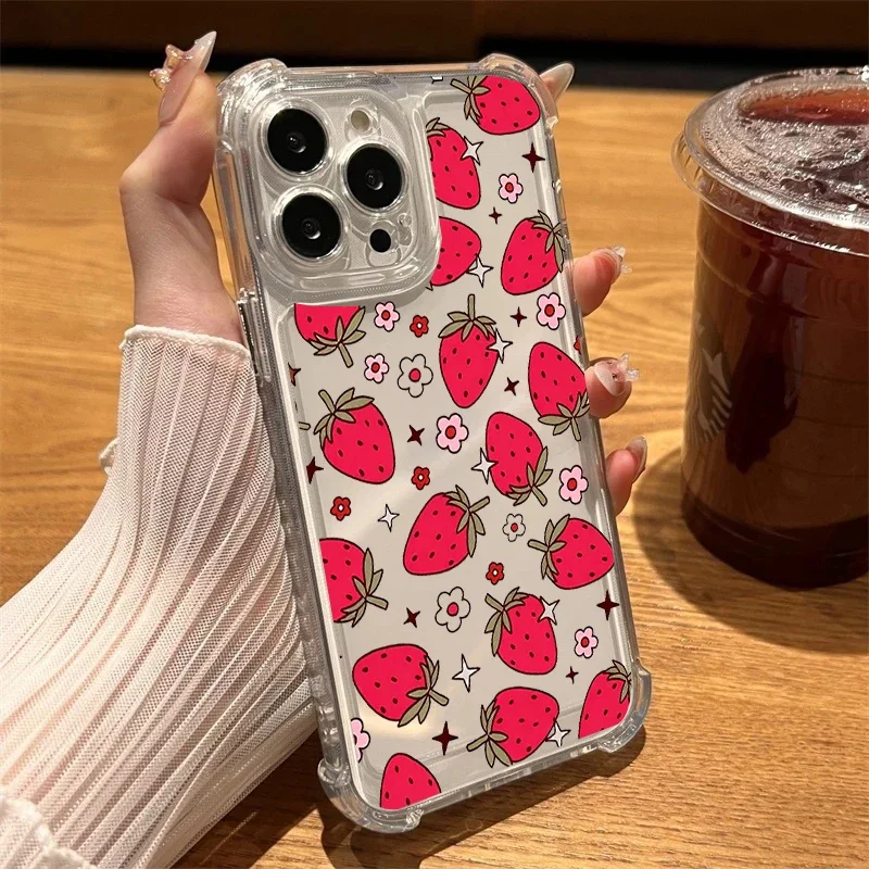 Charming Cherry Bow Print Soft Shockproof Transparent Silicone Case
