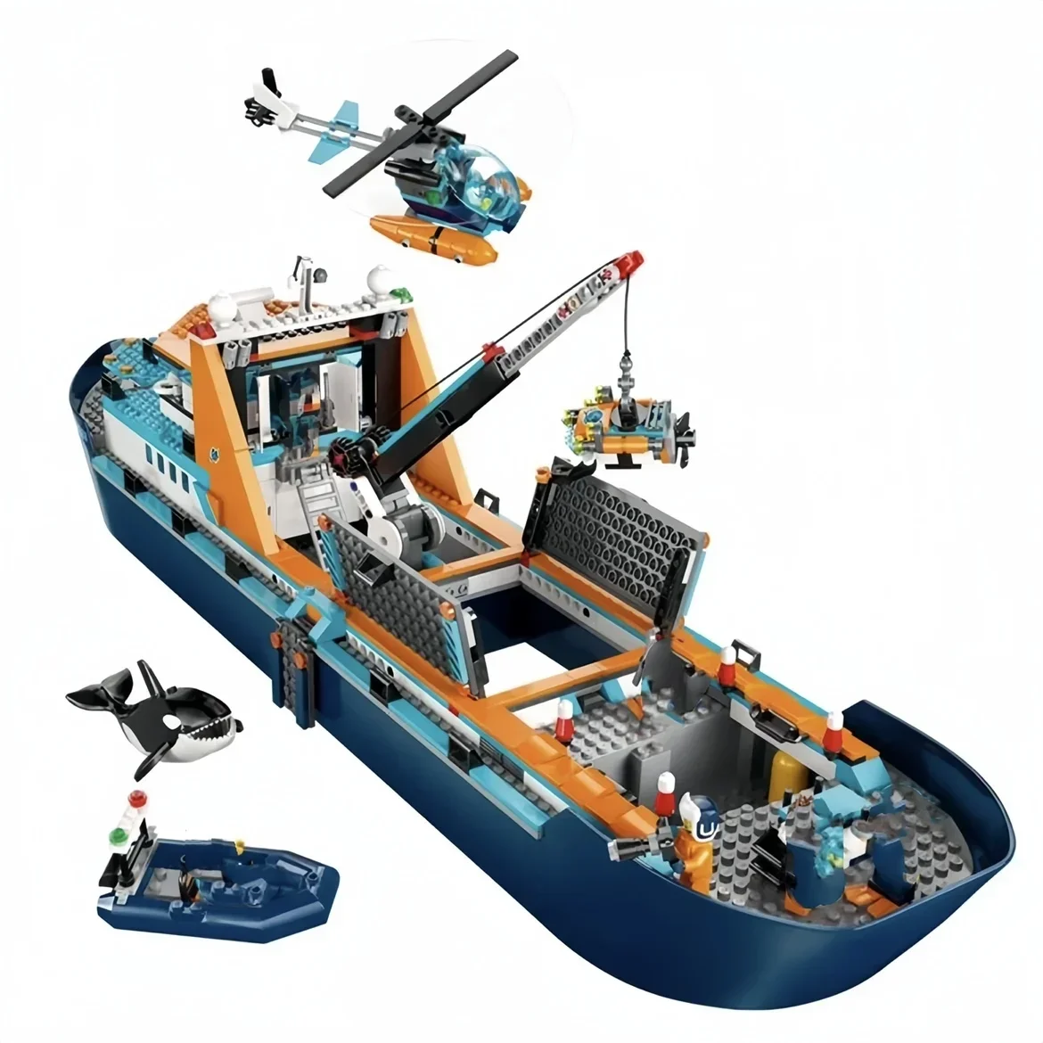 

Arctic Explorer Ship Building Block Compatible 60368 Toys Floatable Boat Helicopter ROV Sub Orca Bricks Gifts for Boys IN STOCK