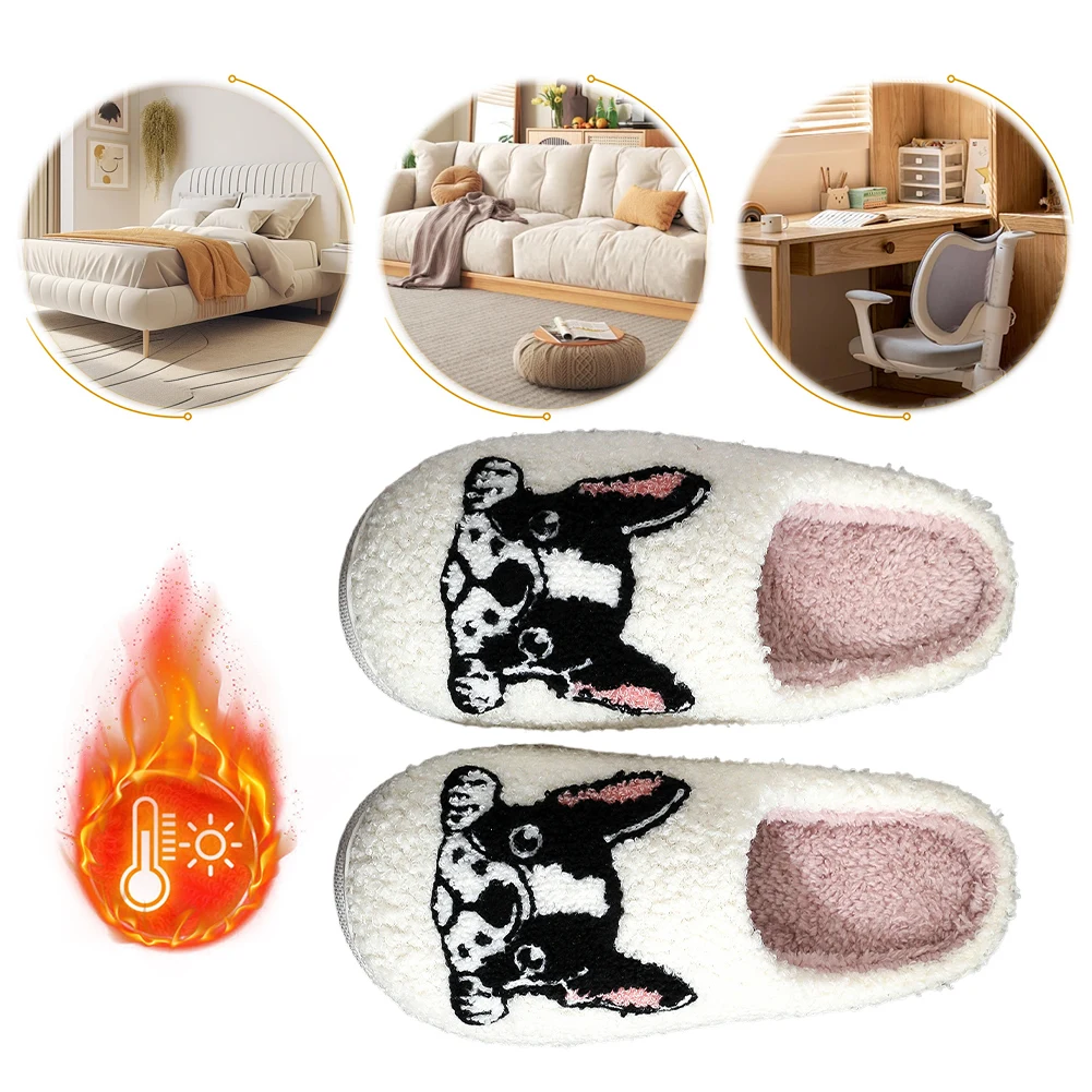 Plush Bulldog Slippers Cute House Slippers Non-Slip Kawaii Furry Comfortable Soft Cloud for Autumn Winter