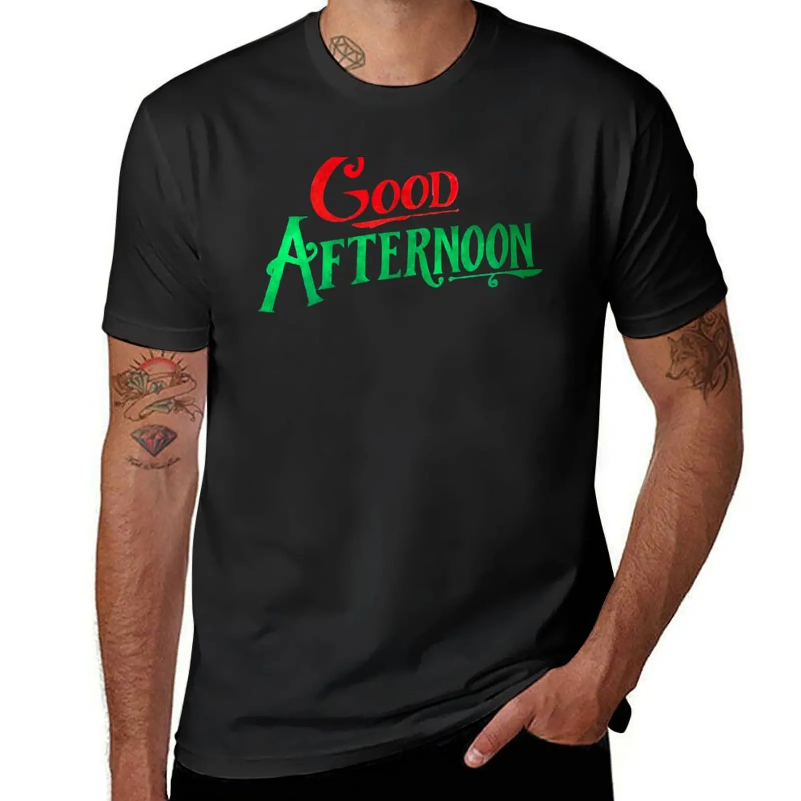 Good Afternoon! from Spirited (Red and Green Graphic) T-Shirt vintage summer clothes korean fashion kawaii clothes Men's t-shirt