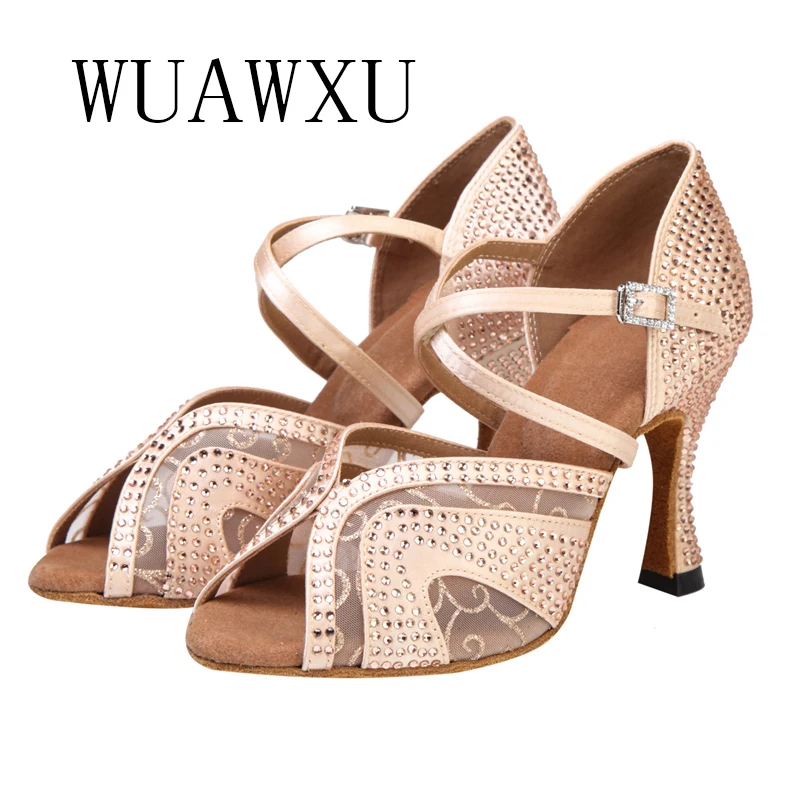 NATASHA Dance Shoes Hot Diamond Women's Soft Sole Latin Dance Shoes Square National Standard Social Dance Latin Sandals Medium H