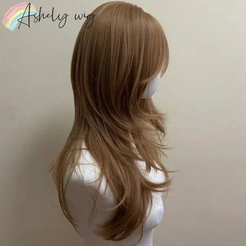 Light Brown Wig Female Headband Body Honey Brown Wavy Rose Hair Net Models in French Bangs High Level Simulation Hair Wig 가발