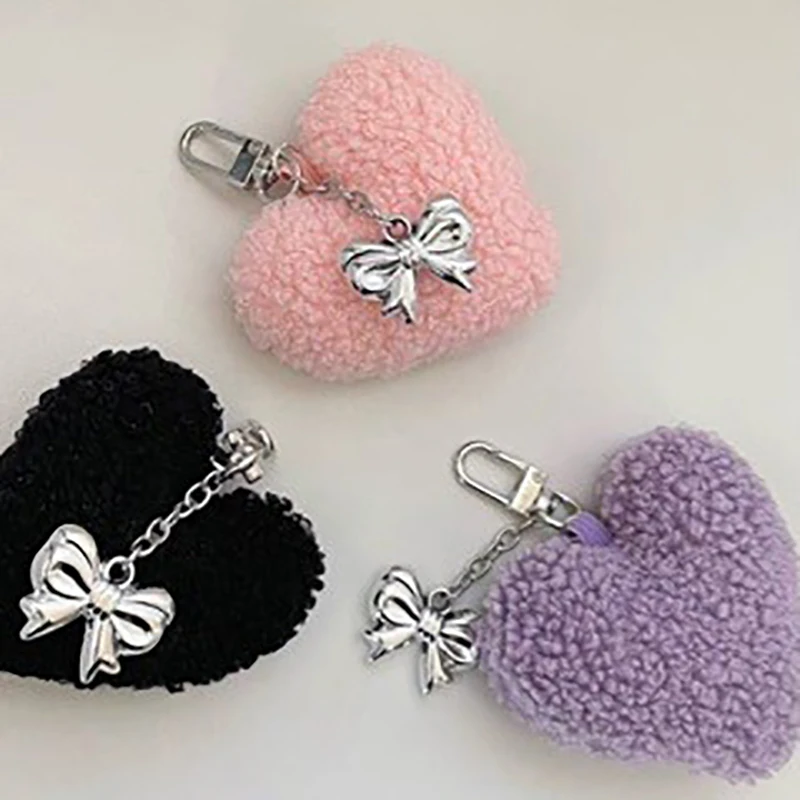 

Plush Love Bow AirPods Pendant Keyring Lovely Bowknot Keychain For Women Girl Versatile Bag Charm Gift Phone Hanging Decoration