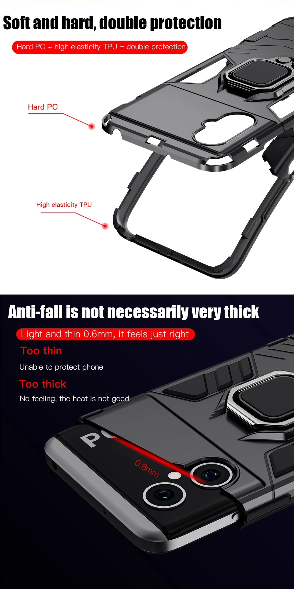 Custodia antiurto KEYSION per Xiaomi POCO M4 5G in silicone + PC con supporto ad anello in metallo per telefono cellulare per POCO M4 Pro 4G 5G_voghion.com