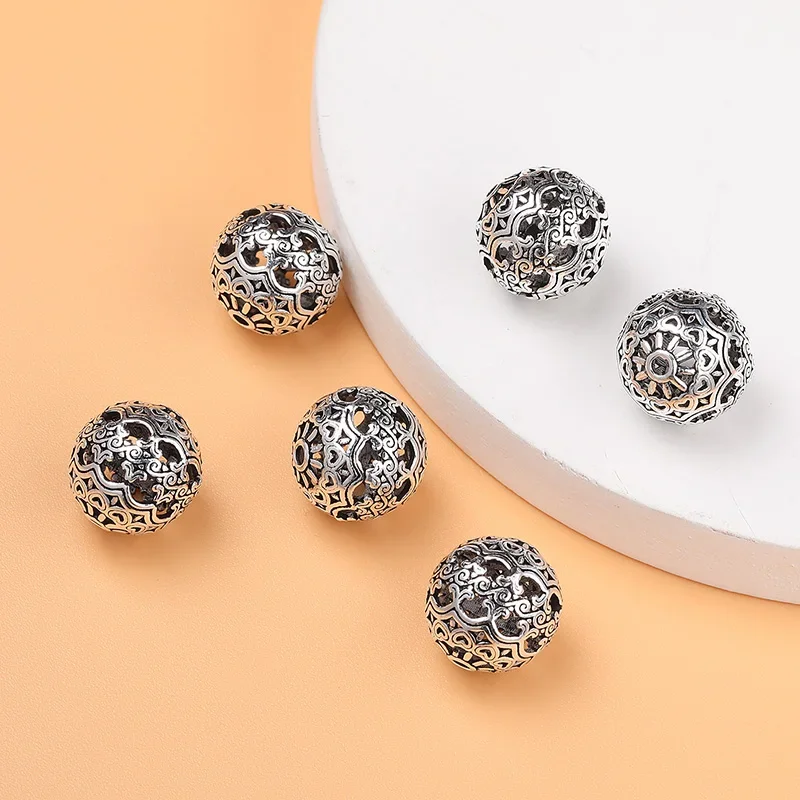 

925 Sterling Silver Hollow Vintage Beads Loose Beads Handmade DIY Beaded Material Bracelet Necklace Jewelry Accessories