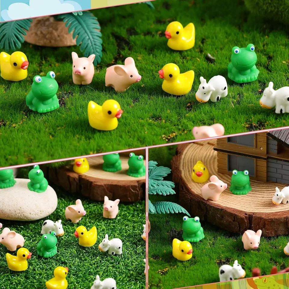 Cuackamily 60 Pezzi Mini Animali in Resina, Molti Stili Mini Anatre in Resina Mini Statua di Animale Dell'OceanoTartarughe Funghi, Decorazioni Case delle Bambole Decorazione Giardino Micro Paesaggio
