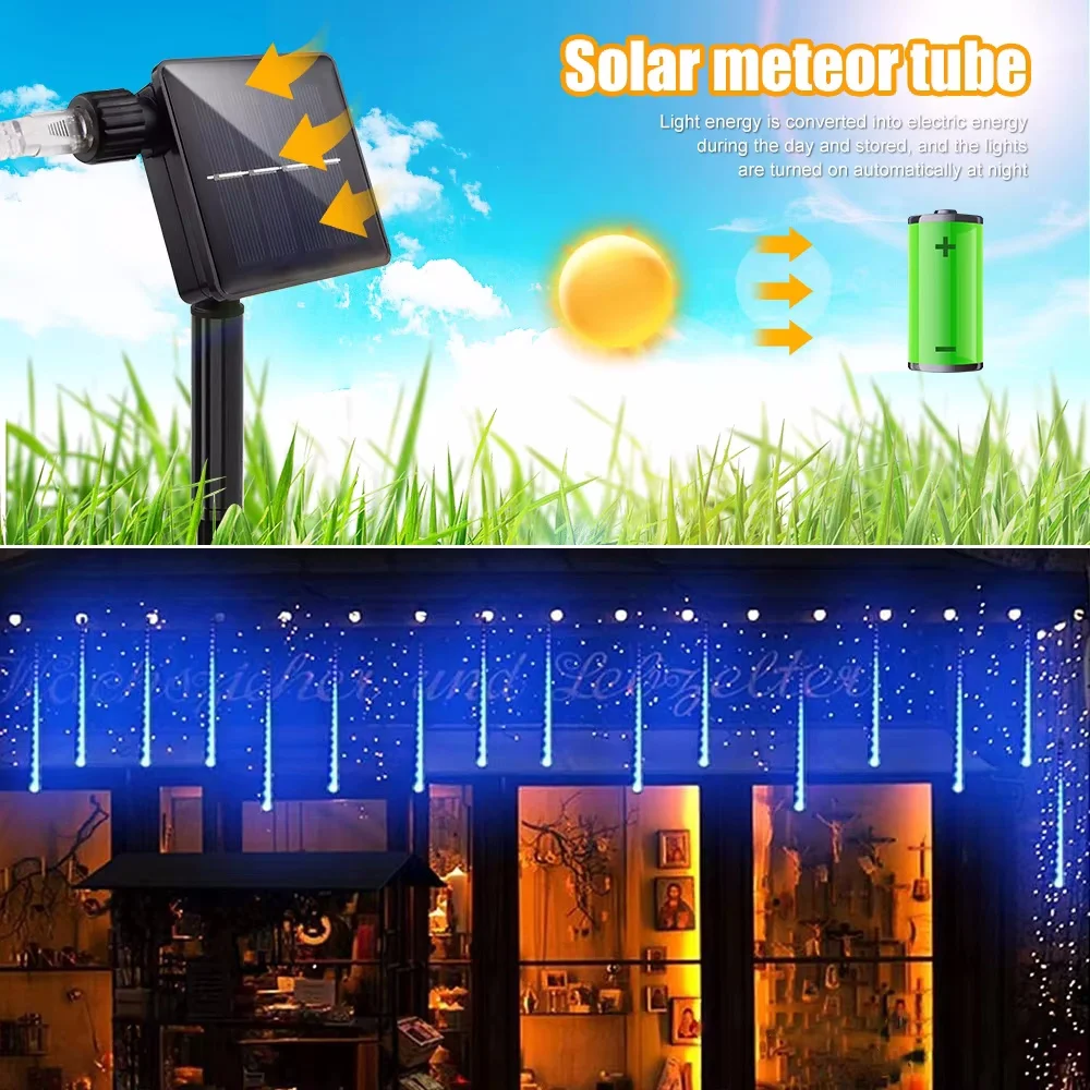 30/50cm Solar LED Meteor Shower Light Holiday String Light Waterproof Fairy Garden Decor Outdoor Led Street Garland Christmas 2