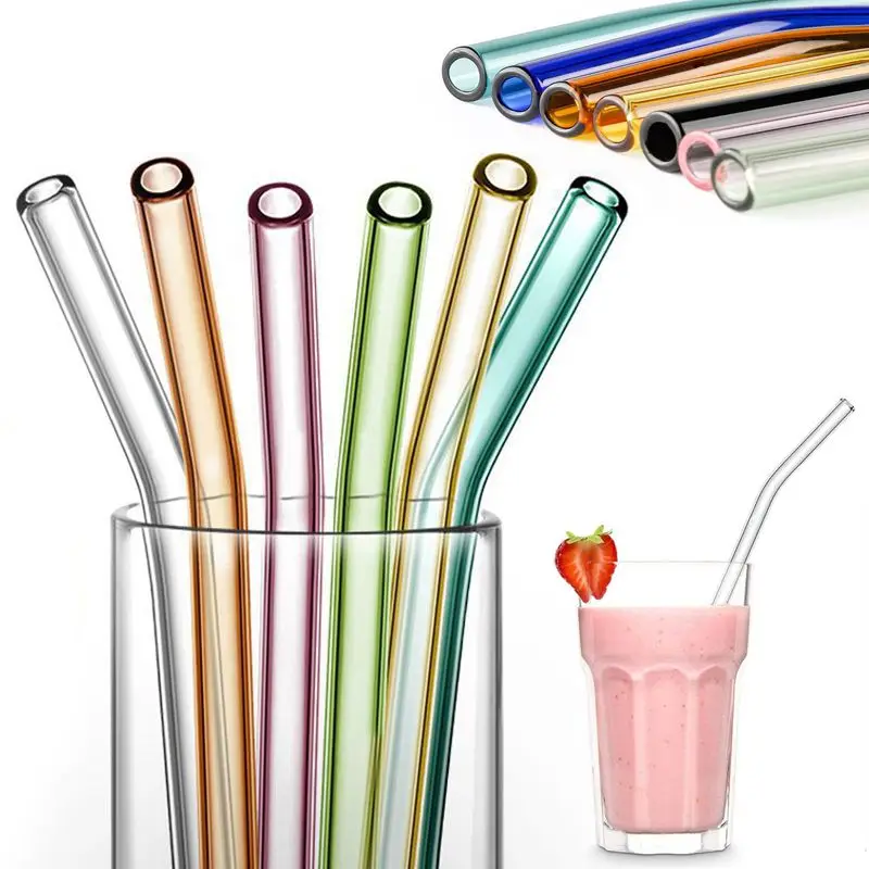 9 Pcs Reusable Glass Straws Shatter Resistant 10''x8mm 3 Straight