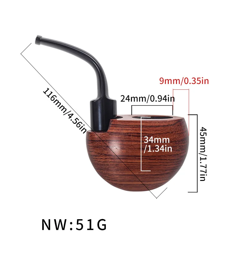 Rosewood 9mm filter pipe vest pocket tobacco pipe bent stem smoking accessories men's gift
