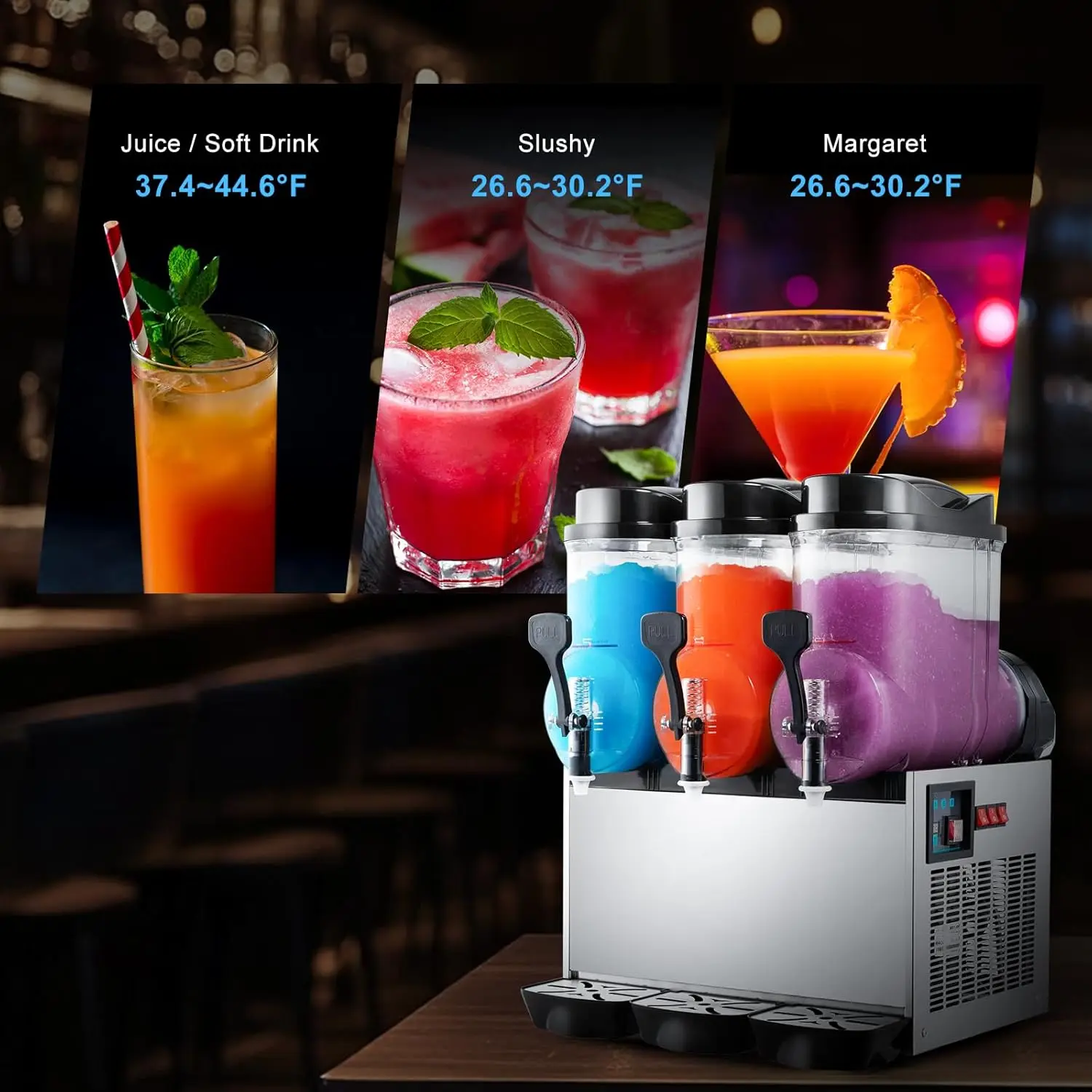 Gallons Commercial Slushy Machine 1100W, Stainless Steel Margarita Smoothie Frozen Drink Maker for Cocktail Ice Juice Tea Coffee 3