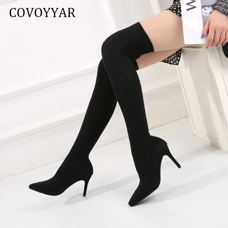 

COVOYYAR Winter Women Shoes Heeled Over The Knee High Sock Boots Slim Fit Long Boots Women Thigh High Boots Big Size 43 WBS4213