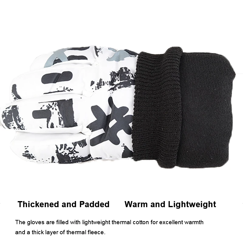 Winter Ski Gloves Warm Thermal Men Women Thickened Cotton Waterproof Non-Slip Warm Riding Outdoor Graffiti Snowboard Cycling 5