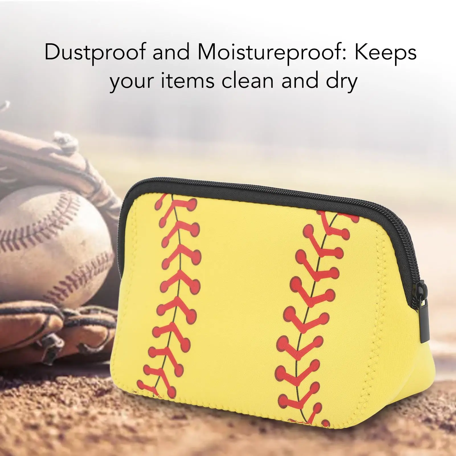 Waterproof Neoprene Baseball Pouch Bag-Compact Makeup Bag with Zipper for outdoor Use