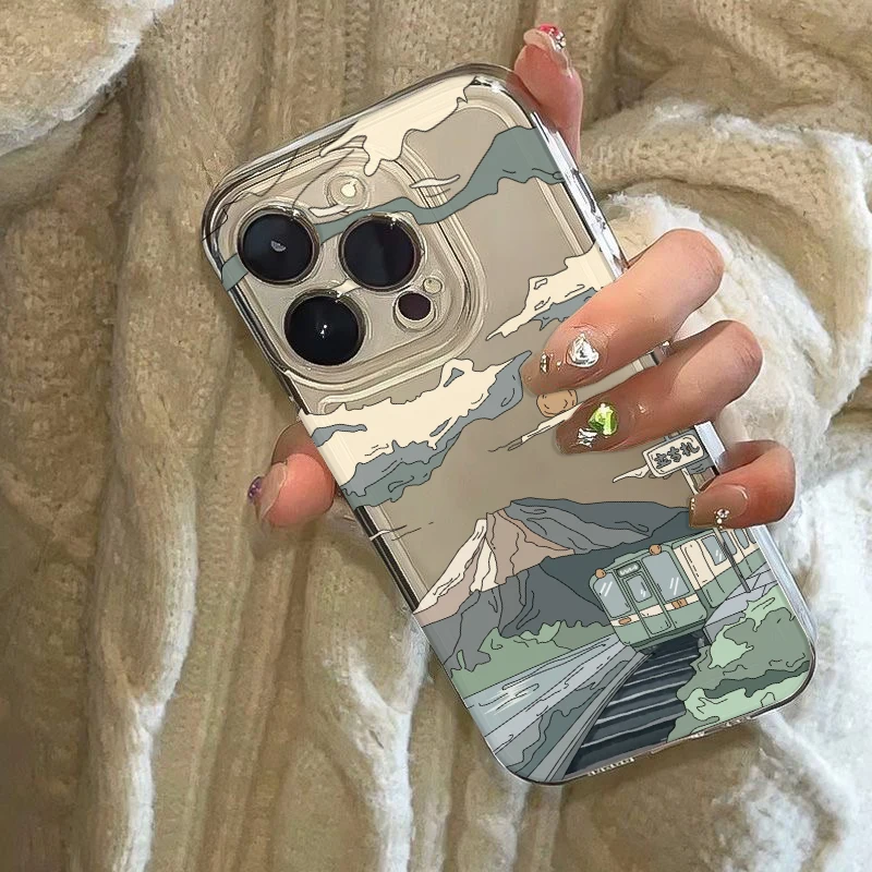 Japanese Mount Fuji Train Transparent Shockproof Phone Case