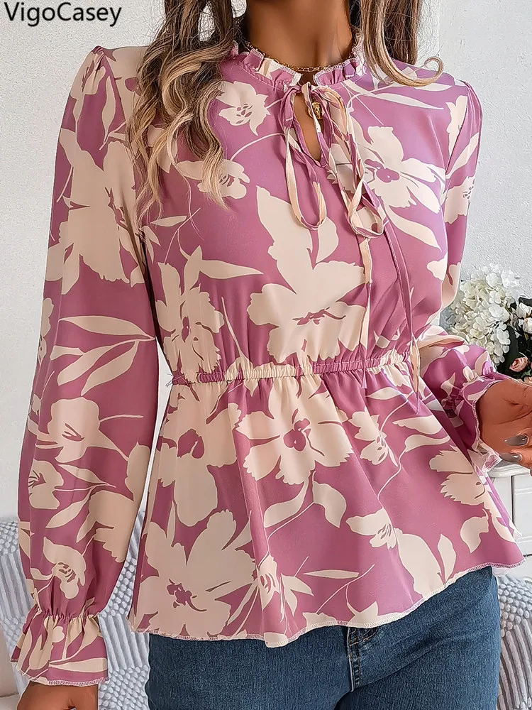 VigoCasey 2026 Female Flower Print Chiffon Shirt Women Lantern Long vigocasey-2026-female-flower-print-chiffon-shirt-women-lantern-long