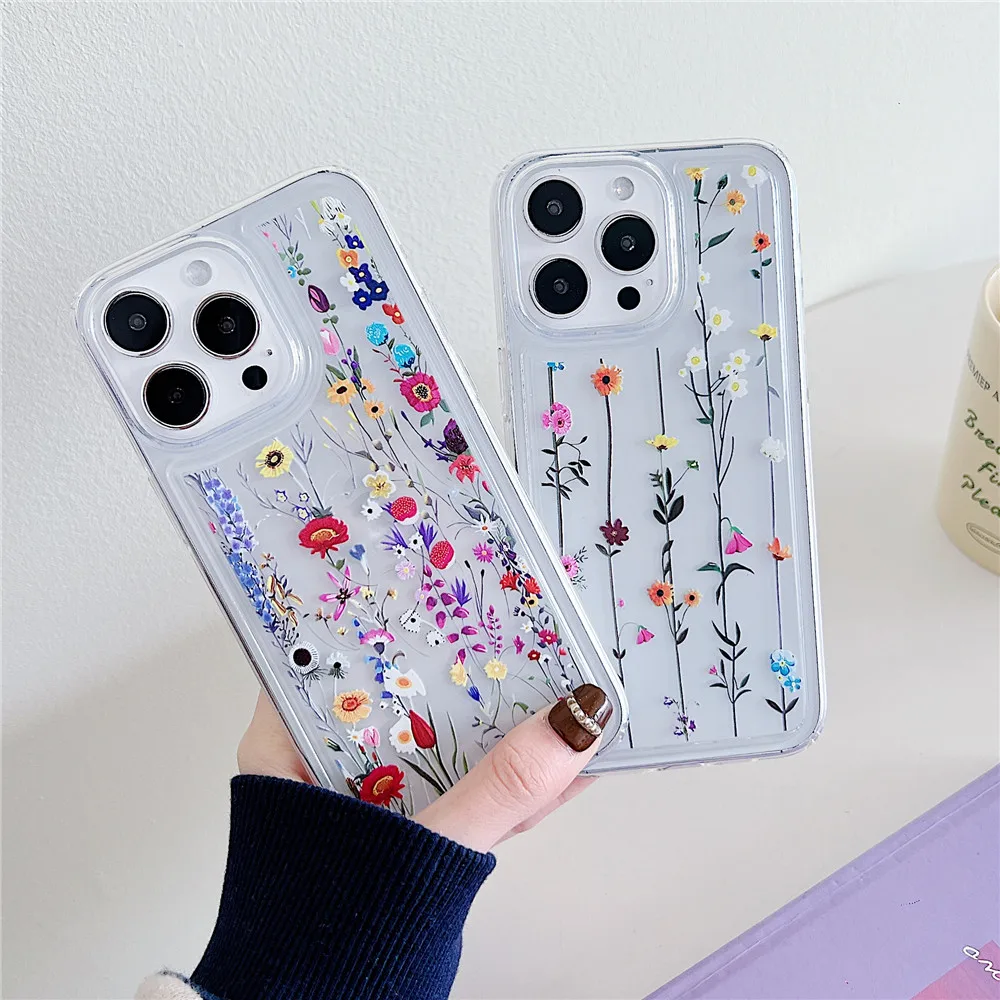 Flower Phone Case Soft Silicone Airbag Shockproof Fundas For iPhone 13 11 12 14 Pro Max 15 Plus Cover_voghion.com