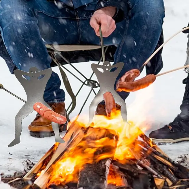 Vicces Rozsdamentes Acél Villa Barbecue Fa Fogantyúk Kreatív Férfiak Alakja Bot Villák Grilleszközök Kültéri - Image 5