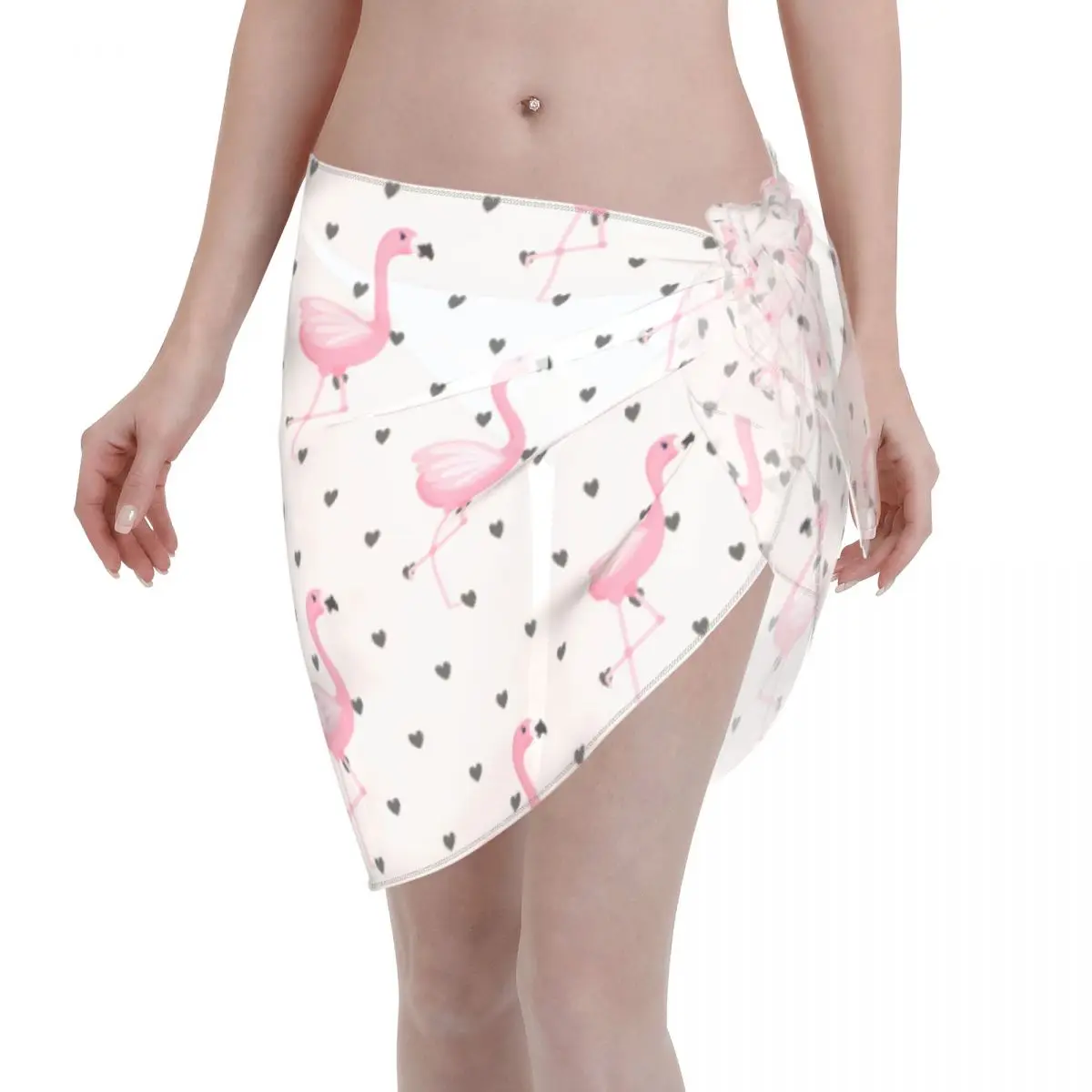 Women Chiffon Swimwear Pareo Scarf Flamingo Bird Animal Pink Cover Up Wrap Sarong Skirt Beachwear Swimsuits Bikini Cover-Ups