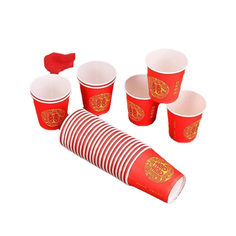 Free shipping 50pcs/lot Wedding Double happiness disposable small paper cups  toast small paper cups red cups - AliExpress