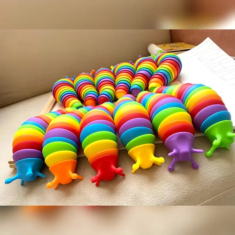 3D Slug Fidget Toy Colorful Slug Snail Toy Articulated Flexible All Ages Relief Anti-Anxiety Sensory Toys for Children 4