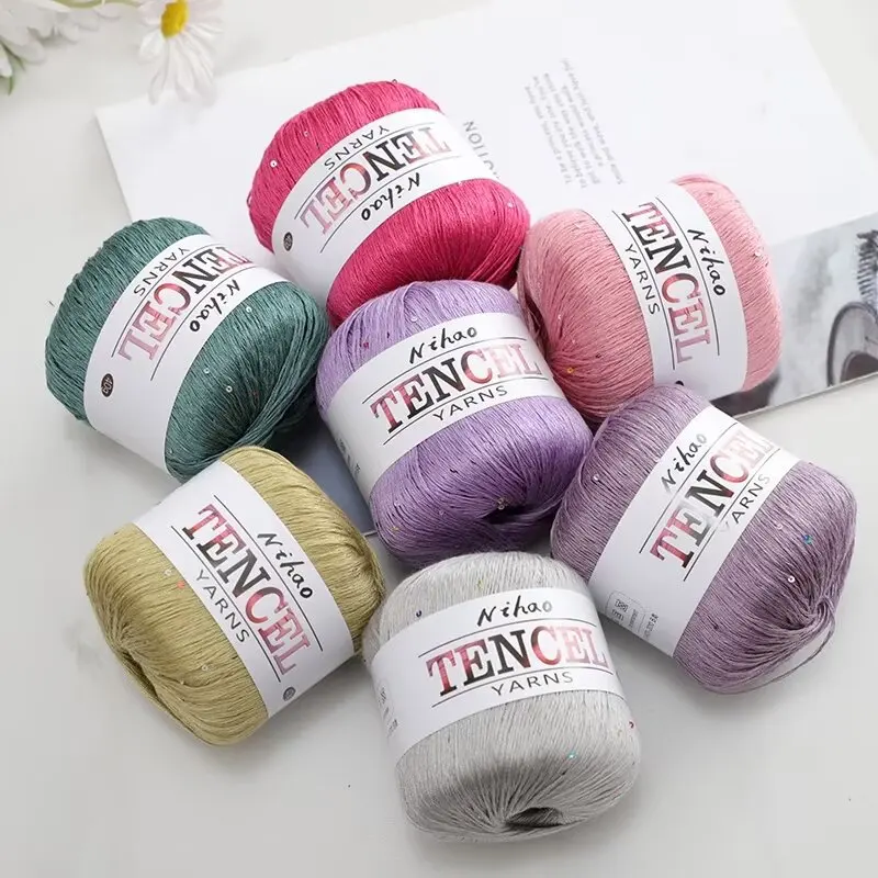 40g Tencel Sequins Cotton Yarn for DIY Hand Knitting Crocheting Craft Soft Warm Silk Solid Knitting Thread Yarn for Shawl Scarf 4