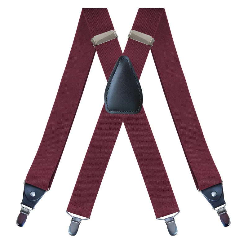 Burgundy Red Elastic Band Suspenders 