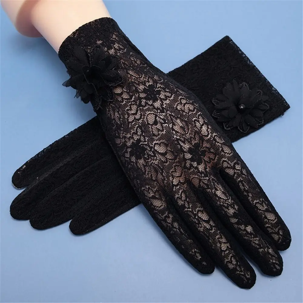 Summer Breathable Riding and Driving Flowers Mittens Sunscreen Gloves Ice Silk Lace Gloves
