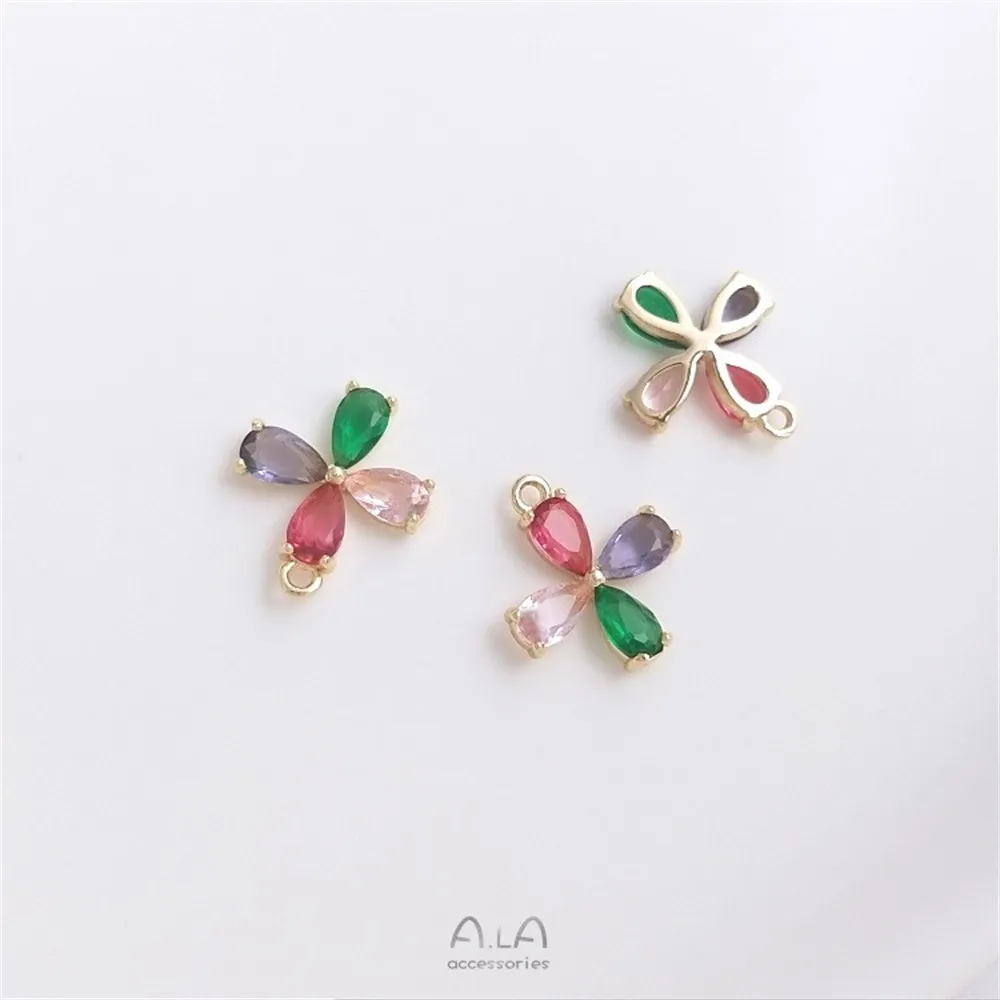14K 골드 상감 컬러 지르콘 시리즈 꽃 무지개 눈 펜던트 DIY 귀걸이 목걸이 쥬얼리 참 펜던트 K453