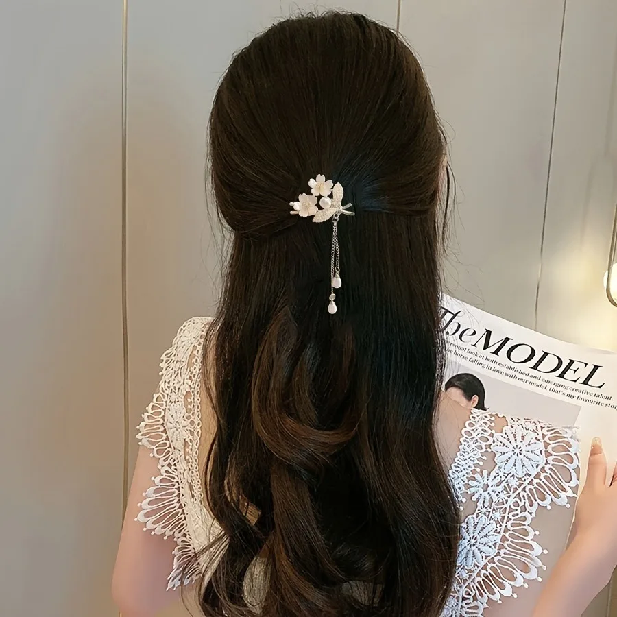 Sweet Elegant Tassel Hair Clip 1pc Imitation Pearl Bell Orchid Tassel Hair Accessories Women Daily Holiday Wear Jewelry Hairpins