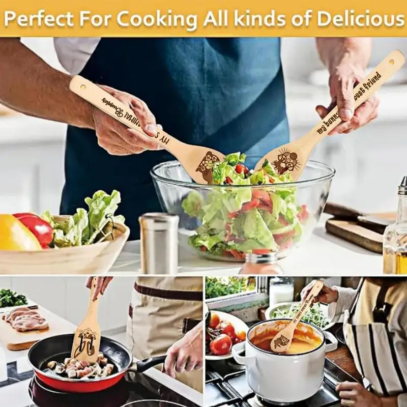 5 Piece Wooden Spoon Cooking Utensil Set Easter Cooking Spatula Funny Handmade Home Tableware Dinnerware Cutlery For Kitchen