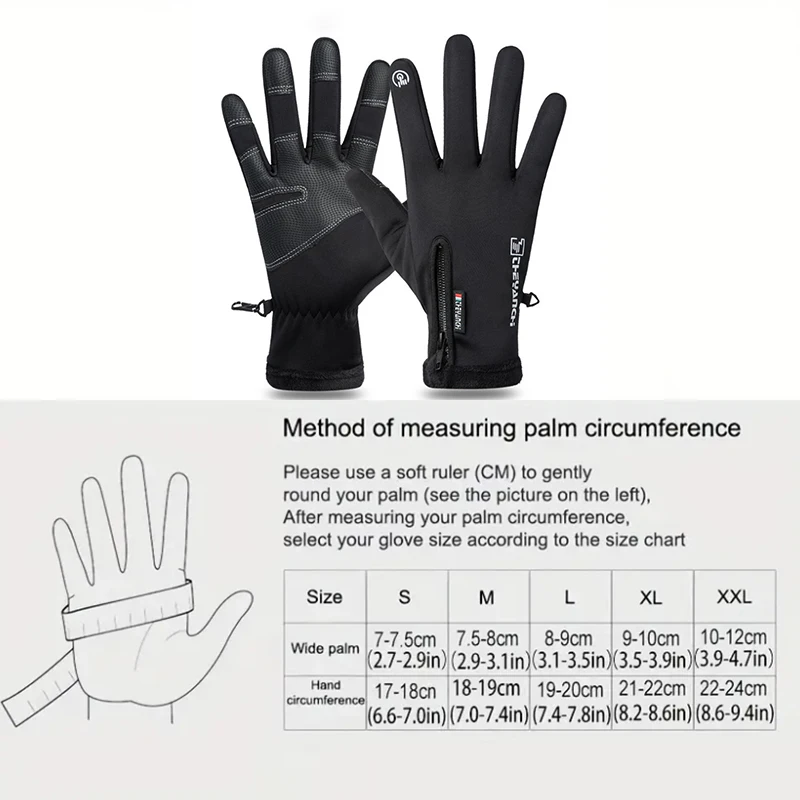 1 Pair Winter Velvet Touch Gloves-Windproof, Touch Screen Compatible, Knit Fabric, Blend, Zipper Closure for Men and Women