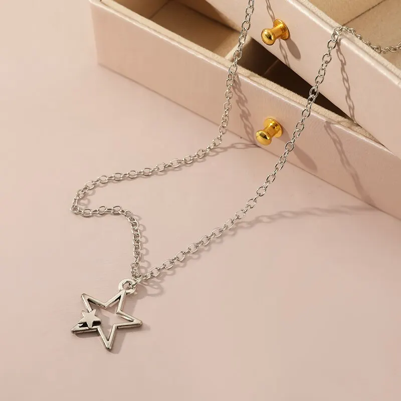 Täglicher Schmuck Machen Sie eine modische Vintage-Pentagramm-Anhängerkette aus schwarzem Seil_voghion.com
