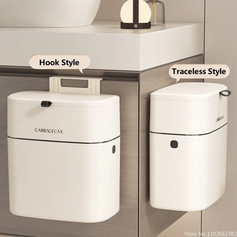 

Wall Mounted Waste Bin Bathroom Garbage Cans Hanging Waterproof Plastic Waste Bin with Lid Kitchen Cabinet Door Cleaning Tools