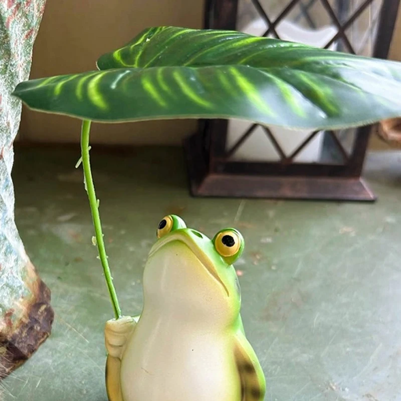 Resin Frog Umbrella Shaped Ornament, Outdoor Garden Courtyard Home Decorations Balcony Desktop Fish Tank Landscape Ornament, 1Pc