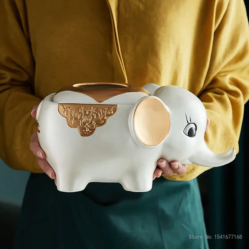 Nordic Luxury Creative Ceramic Tissue Box Modern Household Living Room Dining Table Bedroom Decoration, Elephant Tissue Box, 1Pc