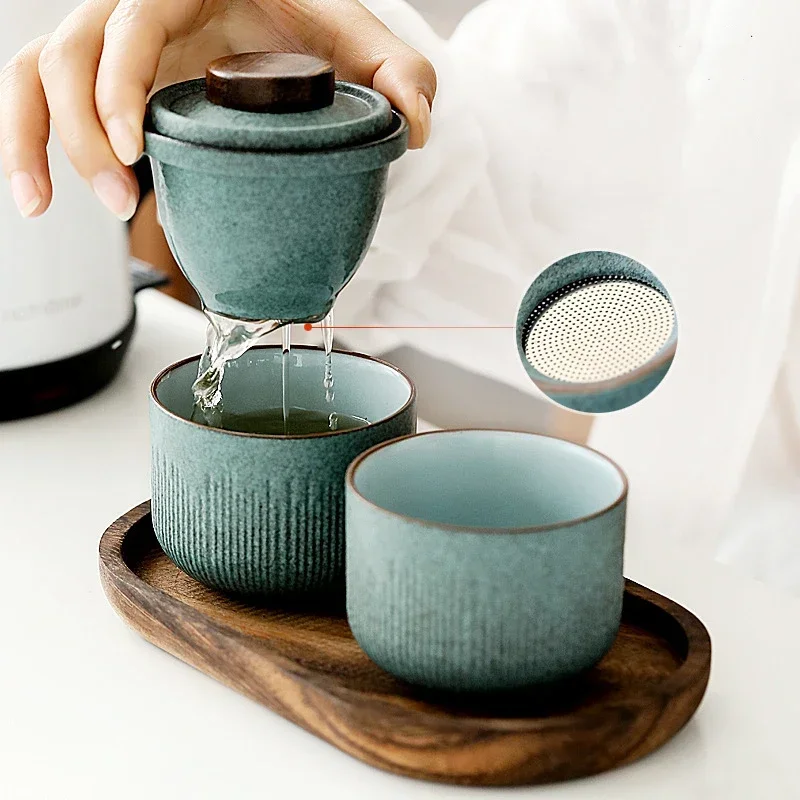 Travel Tea Set Outdoor Vehicle Quick Cup One Pot Two Cup Mini Carrying Case Filter Tea Shockproof Fulfillment Organizer