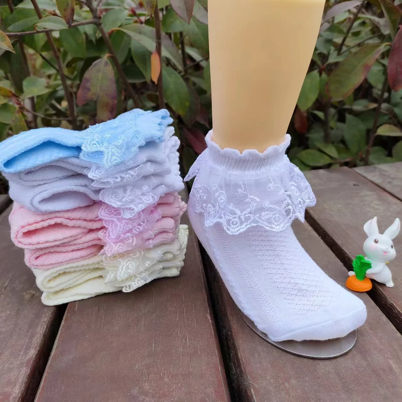 Spring Summer Thin Cotton Princess Mesh Socks Baby Girls White Pink Stitch Ankle Short Socks with Lace Ruffle for Kids Toddler