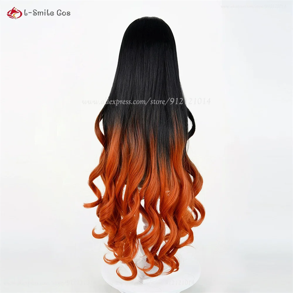 Kamado Nezuko Cosplay Perücke 100cm Gradient Curly Heat Resistant Synthetik Haar Anime Halloween 8