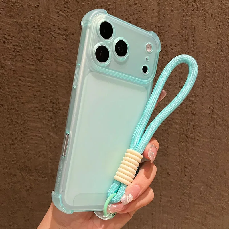 Luxury Matte Transparent Shockproof Case with Hand Wrist Strap and Lanyard
