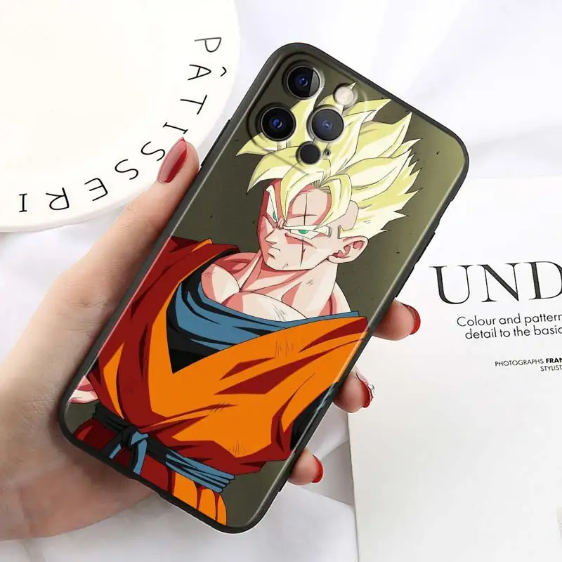 thumbnail image 1 of Funda de teléfono de Anime de Dragon Ball Z Saiya, cubierta negra para Apple iPhone 15, 14, 13, 12 Mini, 11, XS Pro Max, X, XR, 8, 7, 6 Plus, SE, 1 of 5