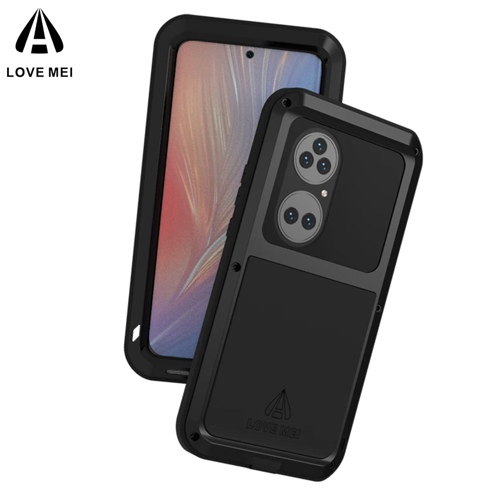 

Original LOVE MEI Case For Huawei P50 Pro Metal Armor Cover P40 Mate 30 Military Grade Shockproof Silicone Funda Shell Coque